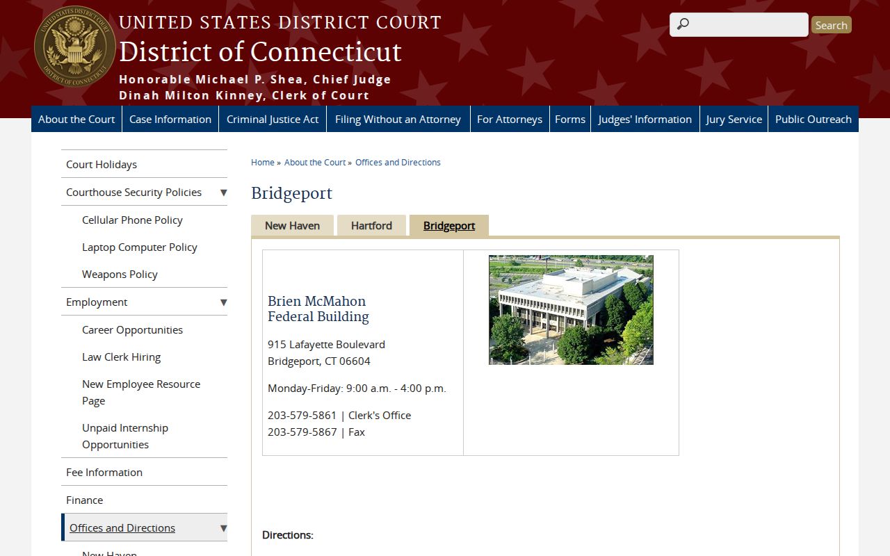 Bridgeport court dockets federal courthouse page