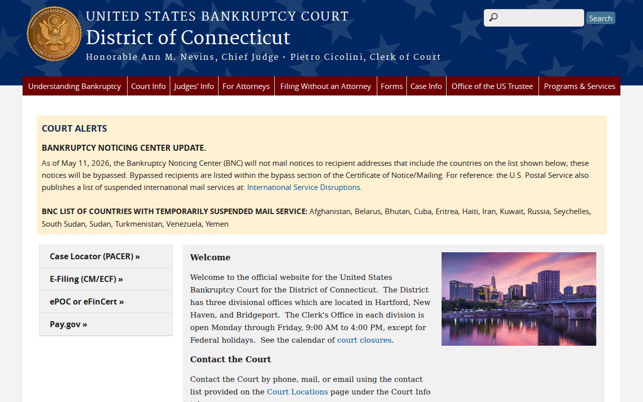 Bridgeport court dockets U.S. Bankruptcy Court District of Connecticut