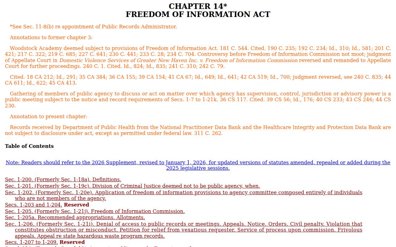Bridgeport court records Connecticut Freedom of Information Act source