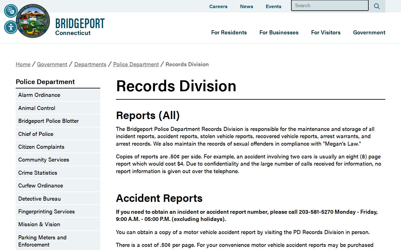 Bridgeport County court records Bridgeport Police Records Division