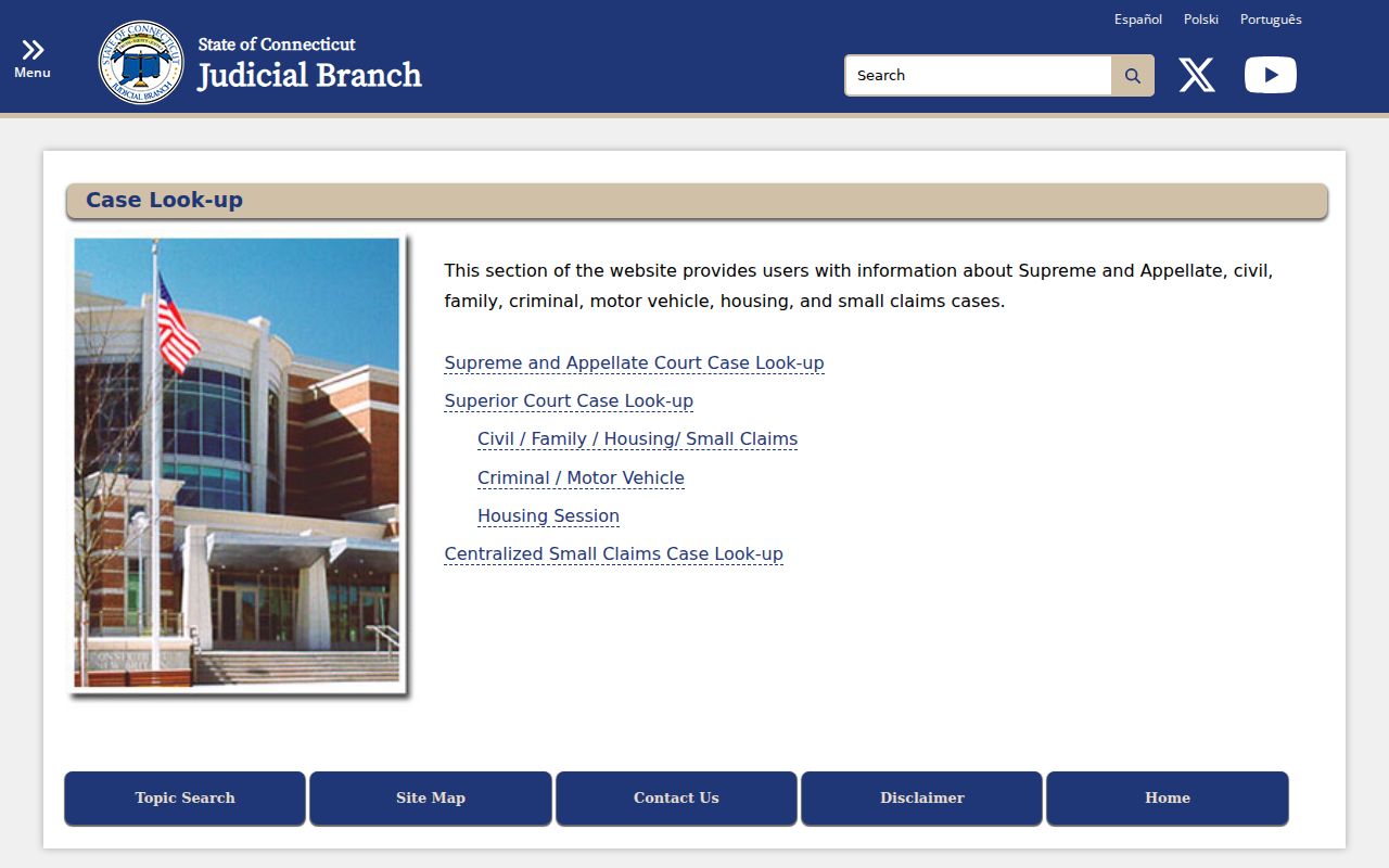 Bridgeport County court records Connecticut Judicial Branch lookup landing page