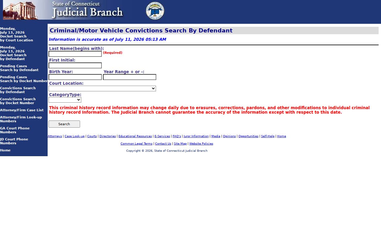 Bridgeport County court records criminal motor vehicle conviction search