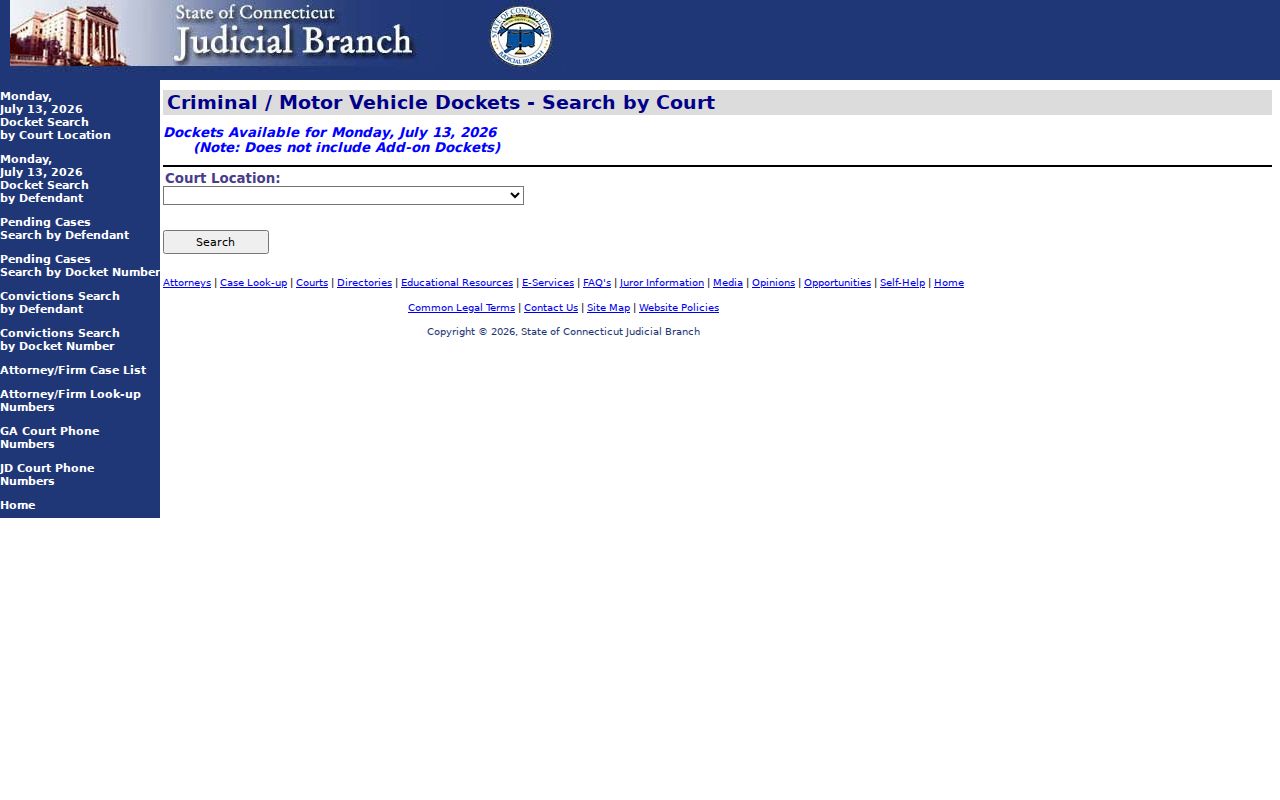 Bridgeport County court records criminal motor vehicle docket by court
