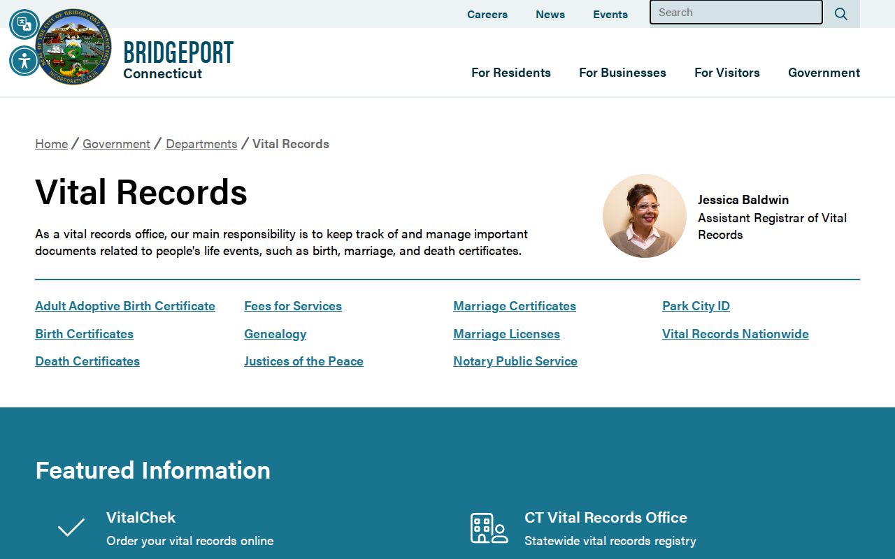 Bridgeport marriage records Vital Records office page