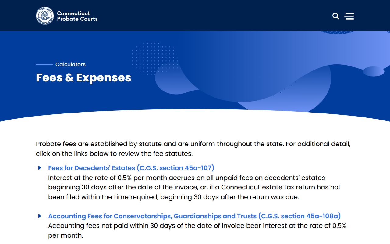 Bridgeport probate records fees and expenses calculators